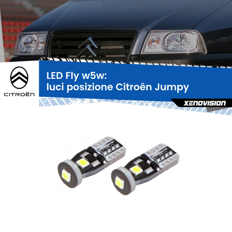 <strong>luci posizione LED per Citroën Jumpy</strong>  1994-2005. Coppia lampadine <strong>w5w</strong> Canbus compatte modello Fly Xenovision.