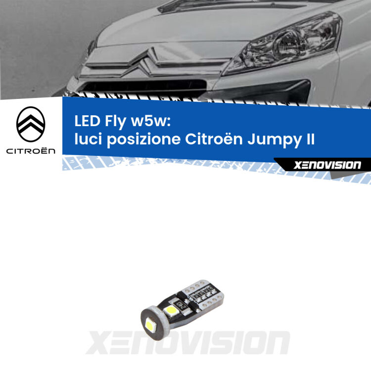 <strong>luci posizione LED per Citroën Jumpy</strong> II 2006-2015. Coppia lampadine <strong>w5w</strong> Canbus compatte modello Fly Xenovision.