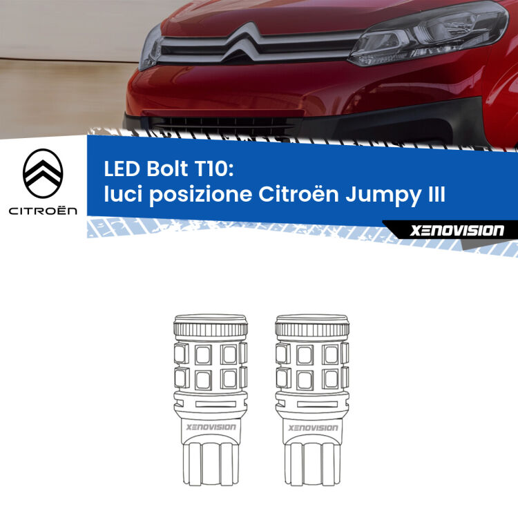 <strong>Luci posizione LED per Citroën Jumpy</strong> III 2016in poi. Coppia lampade <strong>T10</strong> modello Bolt canbus.