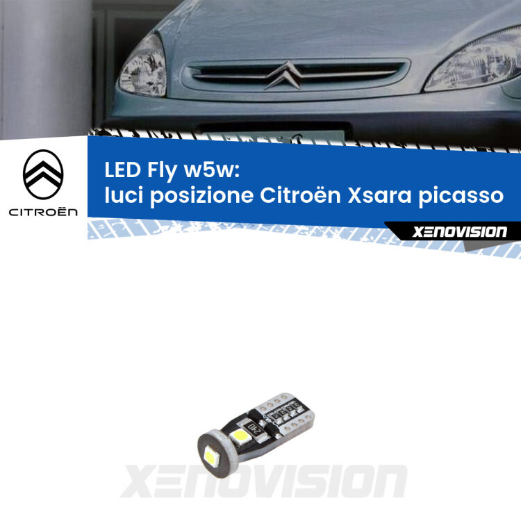 <strong>luci posizione LED per Citroën Xsara picasso</strong>  1999-2012. Coppia lampadine <strong>w5w</strong> Canbus compatte modello Fly Xenovision.