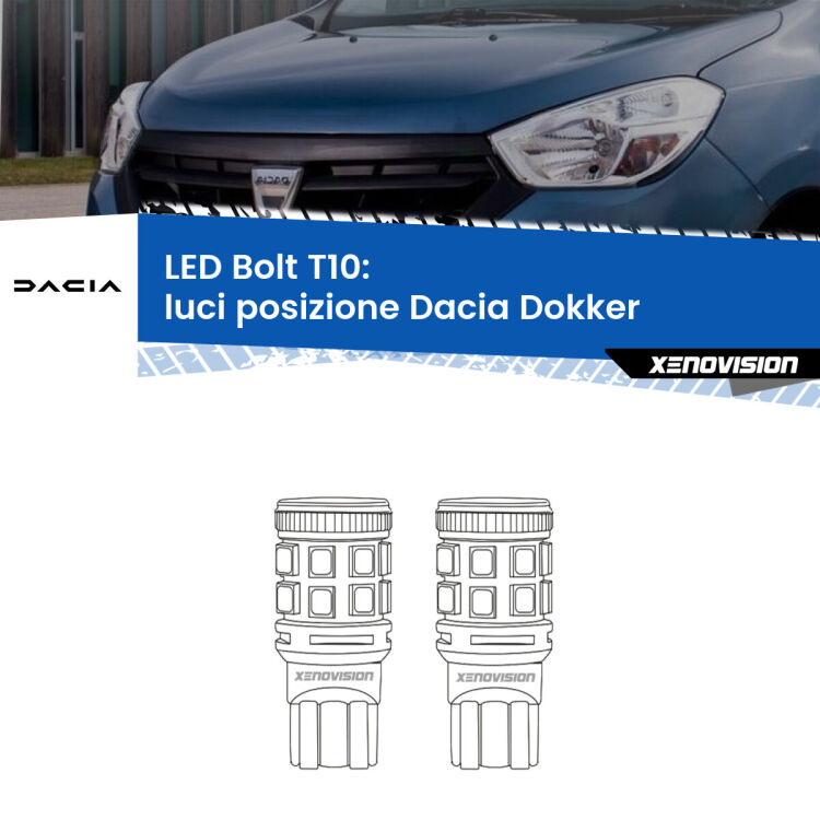 <strong>Luci posizione LED per Dacia Dokker</strong>  2012in poi. Coppia lampade <strong>T10</strong> modello Bolt canbus.