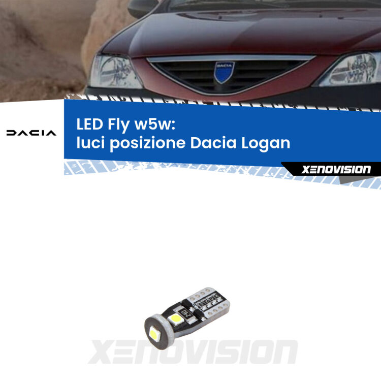 <strong>luci posizione LED per Dacia Logan</strong>  2004-2011. Coppia lampadine <strong>w5w</strong> Canbus compatte modello Fly Xenovision.