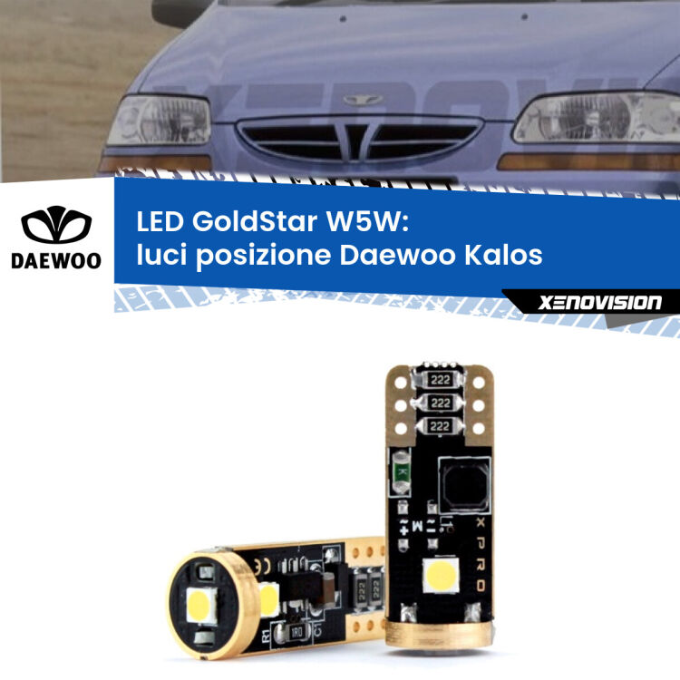 <strong>Luci posizione LED Daewoo Kalos</strong>  2002-2004: ottima luminosità a 360 gradi. Si inseriscono ovunque. Canbus, Top Quality.