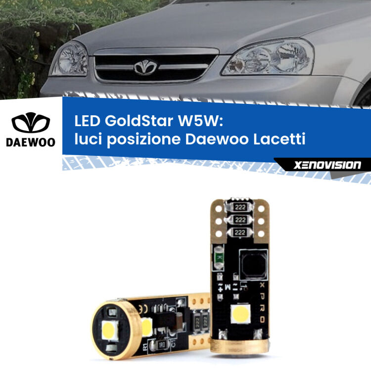 <strong>Luci posizione LED Daewoo Lacetti</strong>  2004-2005: ottima luminosità a 360 gradi. Si inseriscono ovunque. Canbus, Top Quality.