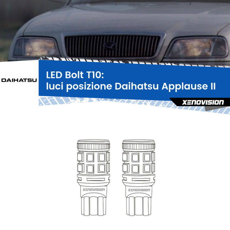 <strong>Luci posizione LED per Daihatsu Applause</strong> II 1997-2000. Coppia lampade <strong>T10</strong> modello Bolt canbus.