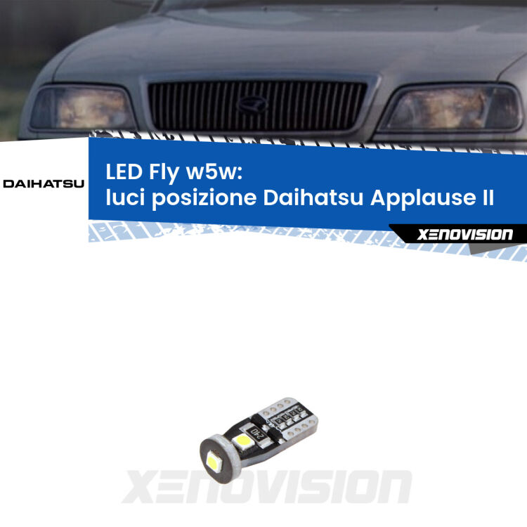 <strong>luci posizione LED per Daihatsu Applause</strong> II 1997-2000. Coppia lampadine <strong>w5w</strong> Canbus compatte modello Fly Xenovision.