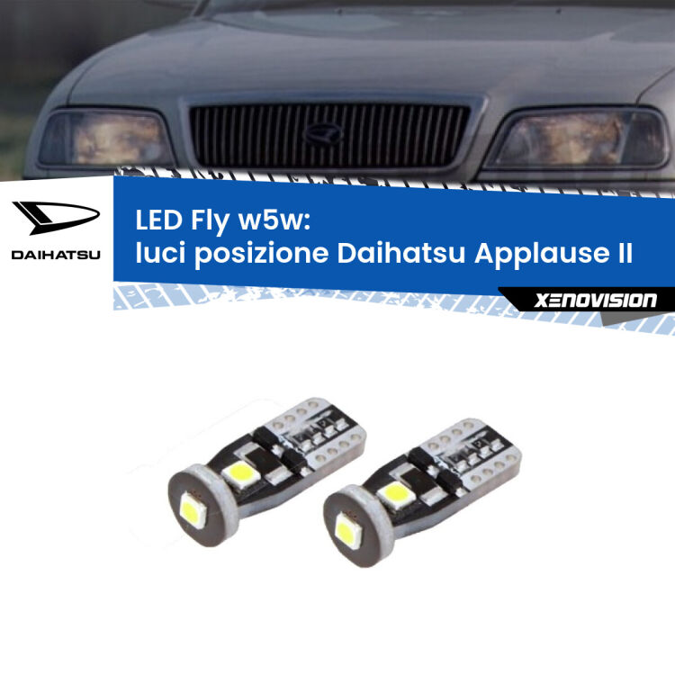 <strong>luci posizione LED per Daihatsu Applause</strong> II 1997-2000. Coppia lampadine <strong>w5w</strong> Canbus compatte modello Fly Xenovision.