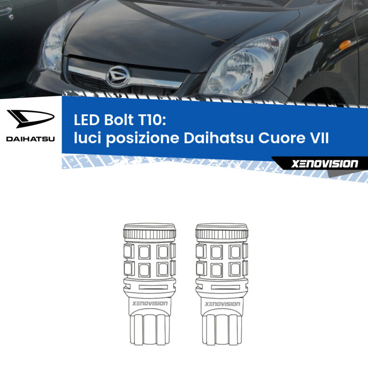 <strong>Luci posizione LED per Daihatsu Cuore VII</strong>  2007-2018. Coppia lampade <strong>T10</strong> modello Bolt canbus.