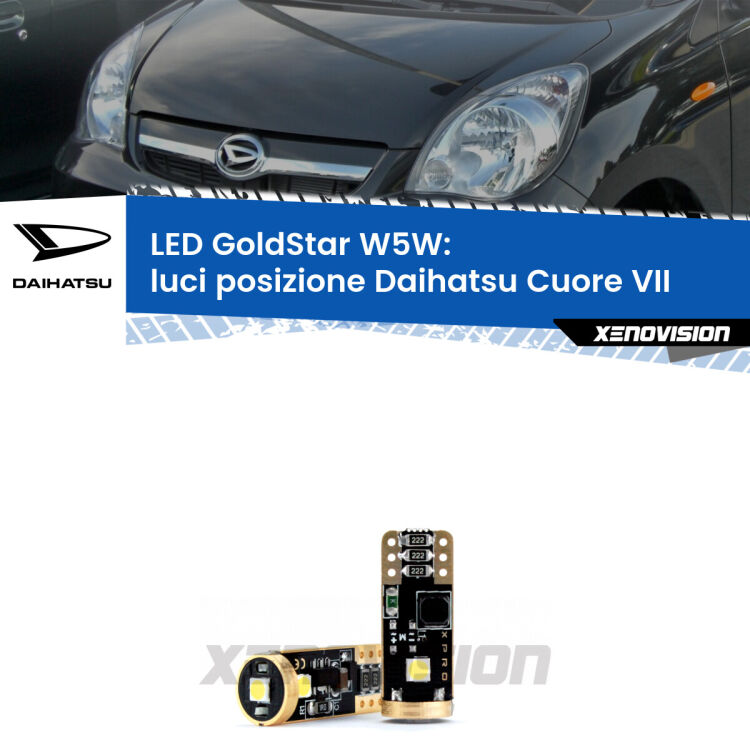 <strong>Luci posizione LED Daihatsu Cuore VII</strong>  2007-2018: ottima luminosità a 360 gradi. Si inseriscono ovunque. Canbus, Top Quality.