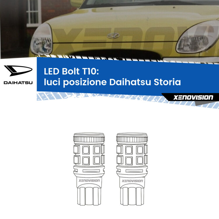 <strong>Luci posizione LED per Daihatsu Storia</strong>  1998-2005. Coppia lampade <strong>T10</strong> modello Bolt canbus.