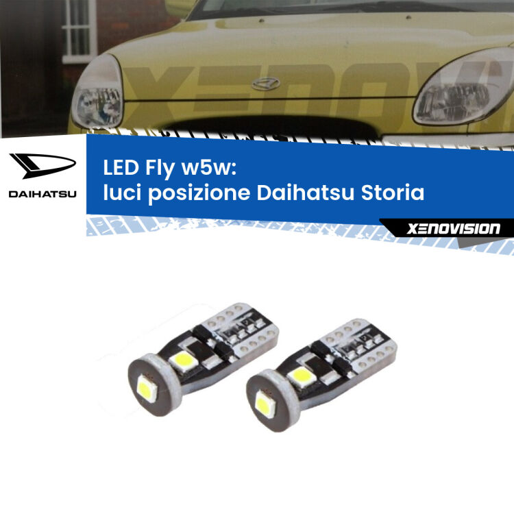 <strong>luci posizione LED per Daihatsu Storia</strong>  1998-2005. Coppia lampadine <strong>w5w</strong> Canbus compatte modello Fly Xenovision.