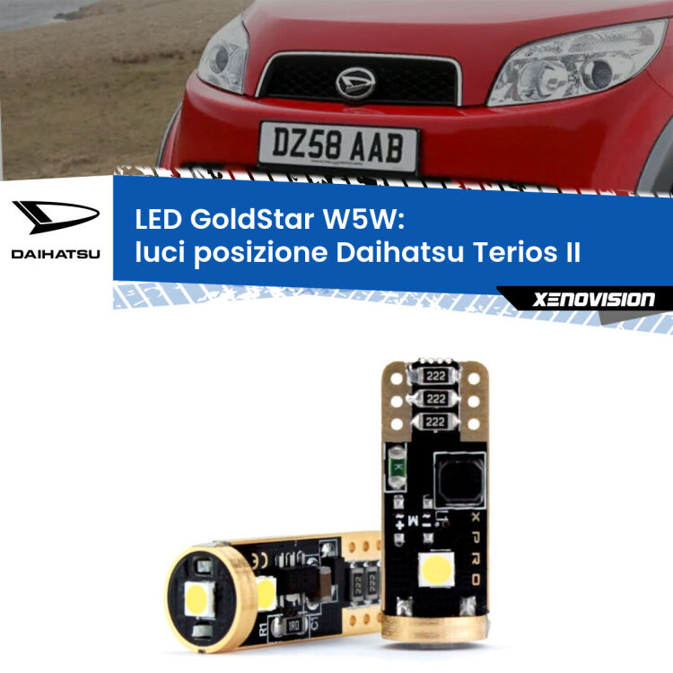 <strong>Luci posizione LED Daihatsu Terios</strong> II 2005-2009: ottima luminosità a 360 gradi. Si inseriscono ovunque. Canbus, Top Quality.