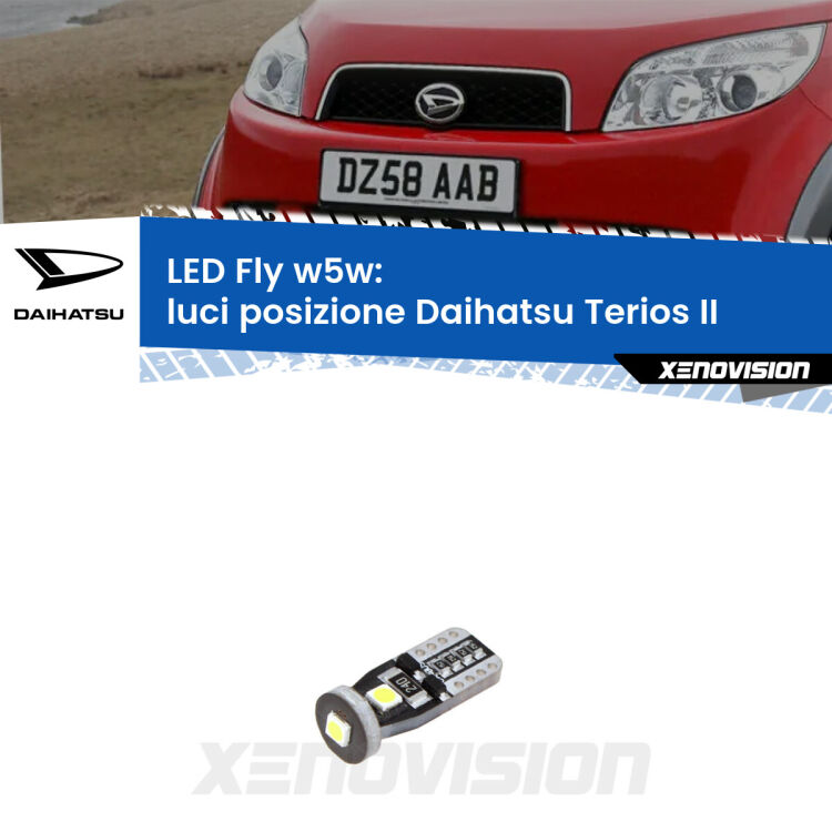 <strong>luci posizione LED per Daihatsu Terios</strong> II 2005-2009. Coppia lampadine <strong>w5w</strong> Canbus compatte modello Fly Xenovision.