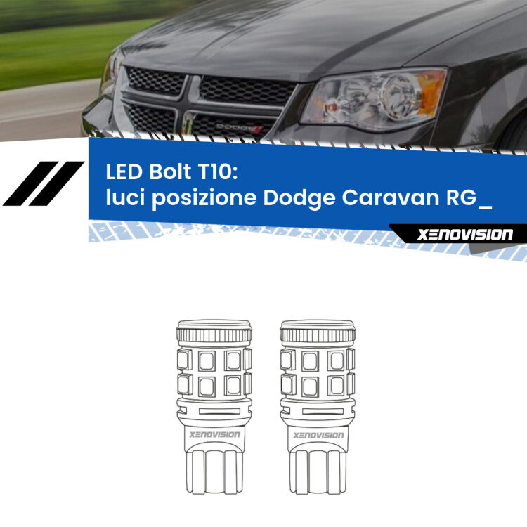 <strong>Luci posizione LED per Dodge Caravan</strong> RG_ 2000-2007. Coppia lampade <strong>T10</strong> modello Bolt canbus.