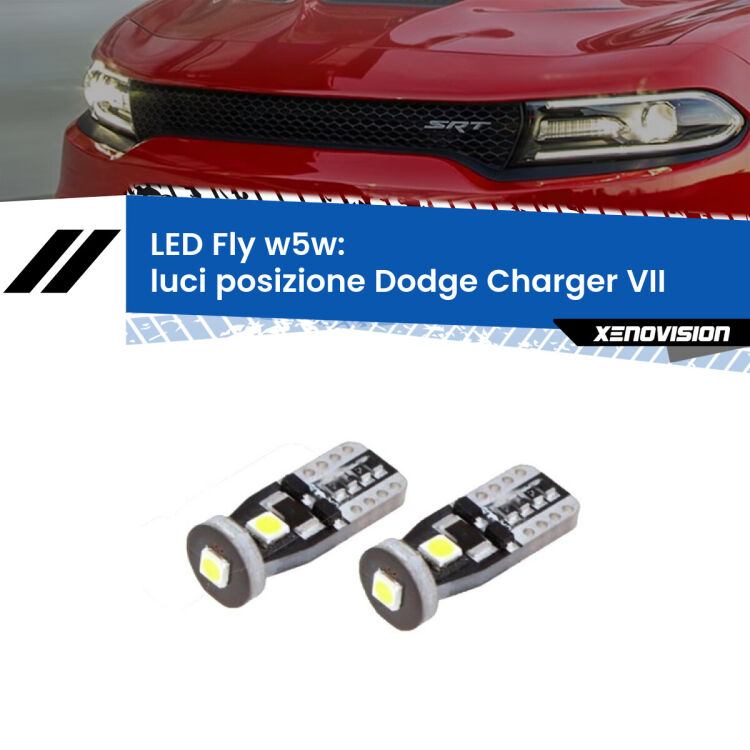 <strong>luci posizione LED per Dodge Charger</strong> VII 2011-2014. Coppia lampadine <strong>w5w</strong> Canbus compatte modello Fly Xenovision.