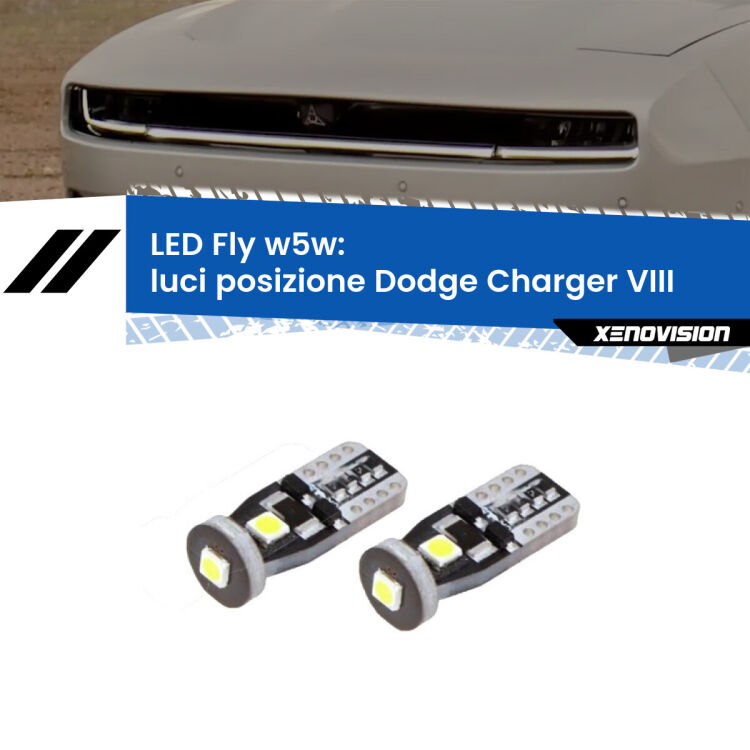 <strong>luci posizione LED per Dodge Charger</strong> VIII 2024in poi. Coppia lampadine <strong>w5w</strong> Canbus compatte modello Fly Xenovision.