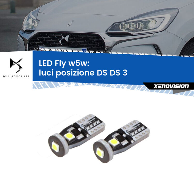 <strong>luci posizione LED per DS DS 3</strong>  2015in poi. Coppia lampadine <strong>w5w</strong> Canbus compatte modello Fly Xenovision.