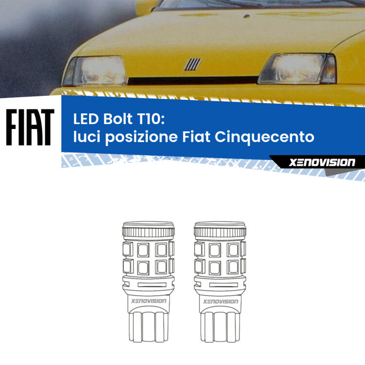 <strong>Luci posizione LED per Fiat Cinquecento</strong>  1991-1999. Coppia lampade <strong>T10</strong> modello Bolt canbus.