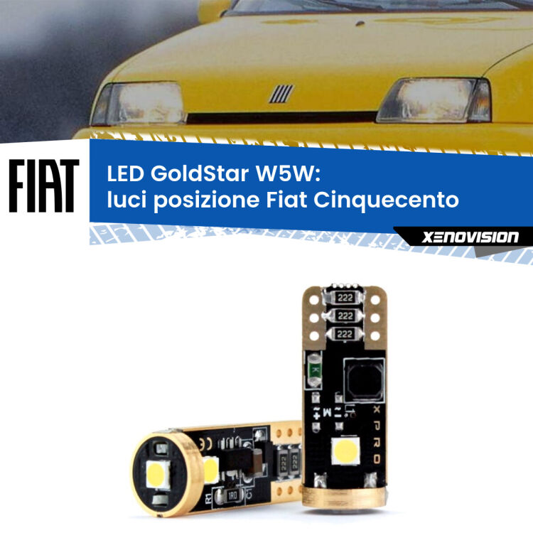 <strong>Luci posizione LED Fiat Cinquecento</strong>  1991-1999: ottima luminosità a 360 gradi. Si inseriscono ovunque. Canbus, Top Quality.