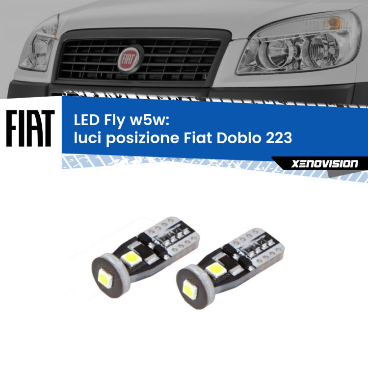 <strong>luci posizione LED per Fiat Doblo</strong> 223 2000-2010. Coppia lampadine <strong>w5w</strong> Canbus compatte modello Fly Xenovision.