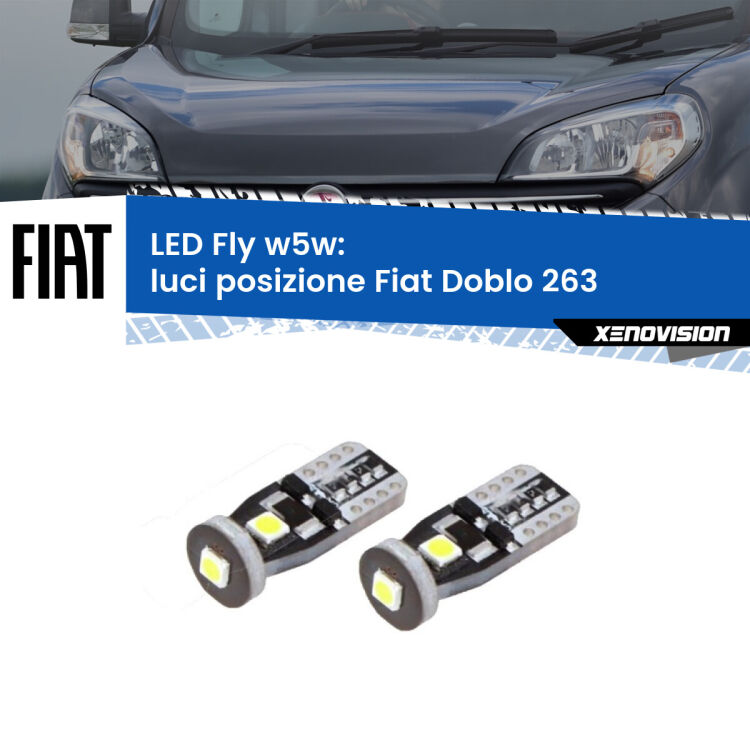 <strong>luci posizione LED per Fiat Doblo</strong> 263 2010-2014. Coppia lampadine <strong>w5w</strong> Canbus compatte modello Fly Xenovision.