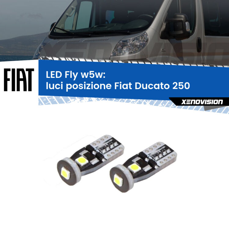 <strong>luci posizione LED per Fiat Ducato</strong> 250 2006-2013. Coppia lampadine <strong>w5w</strong> Canbus compatte modello Fly Xenovision.