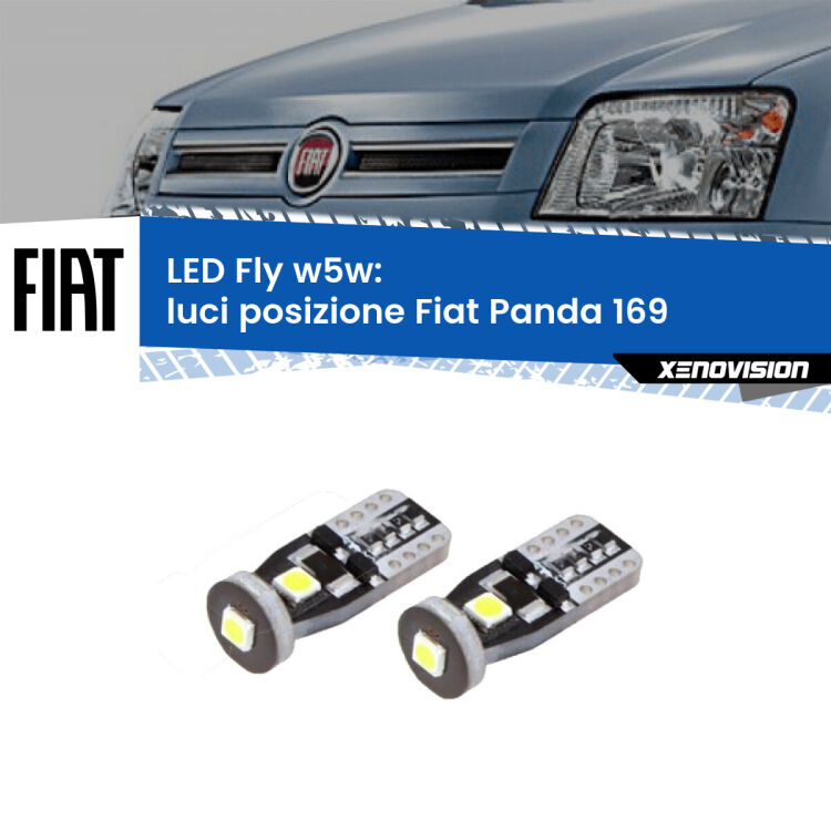 <strong>luci posizione LED per Fiat Panda</strong> 169 2003-2012. Coppia lampadine <strong>w5w</strong> Canbus compatte modello Fly Xenovision.