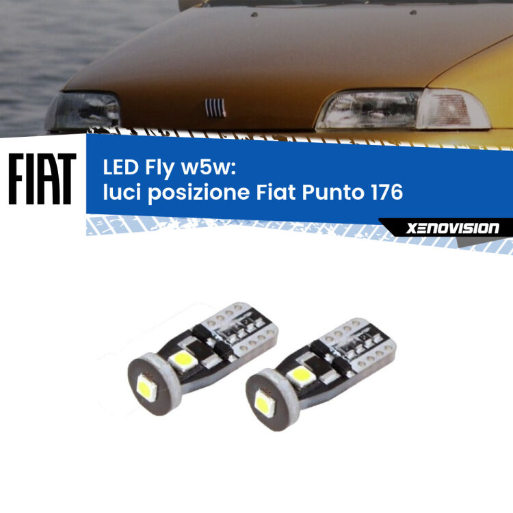 <strong>luci posizione LED per Fiat Punto</strong> 176 1993-1999. Coppia lampadine <strong>w5w</strong> Canbus compatte modello Fly Xenovision.