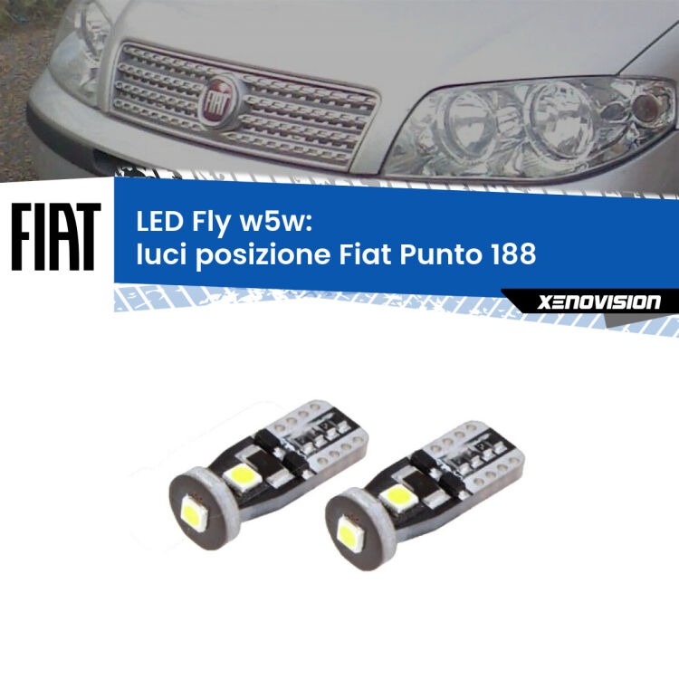 <strong>luci posizione LED per Fiat Punto</strong> 188 1999-2010. Coppia lampadine <strong>w5w</strong> Canbus compatte modello Fly Xenovision.