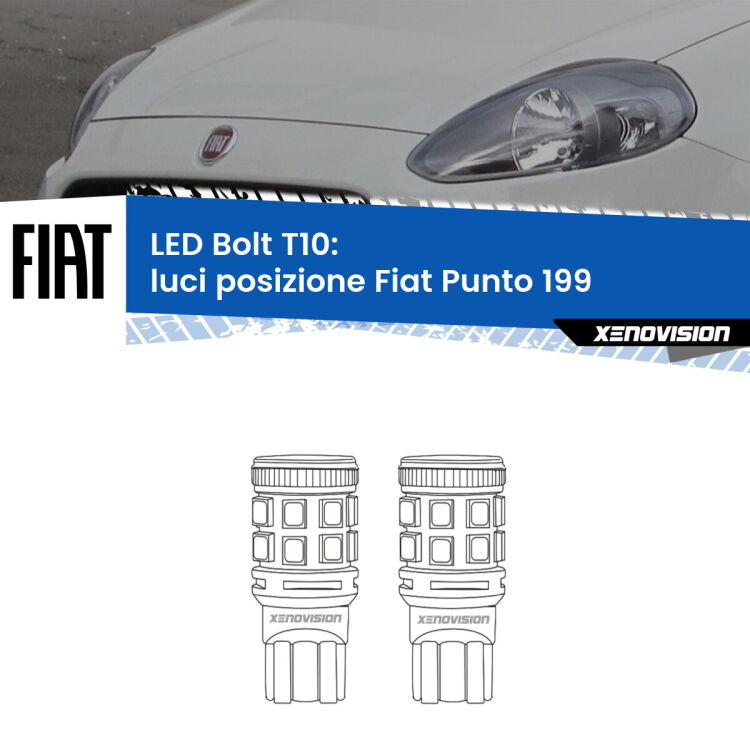 <strong>Luci posizione LED per Fiat Punto</strong> 199 2012-2018. Coppia lampade <strong>T10</strong> modello Bolt canbus.