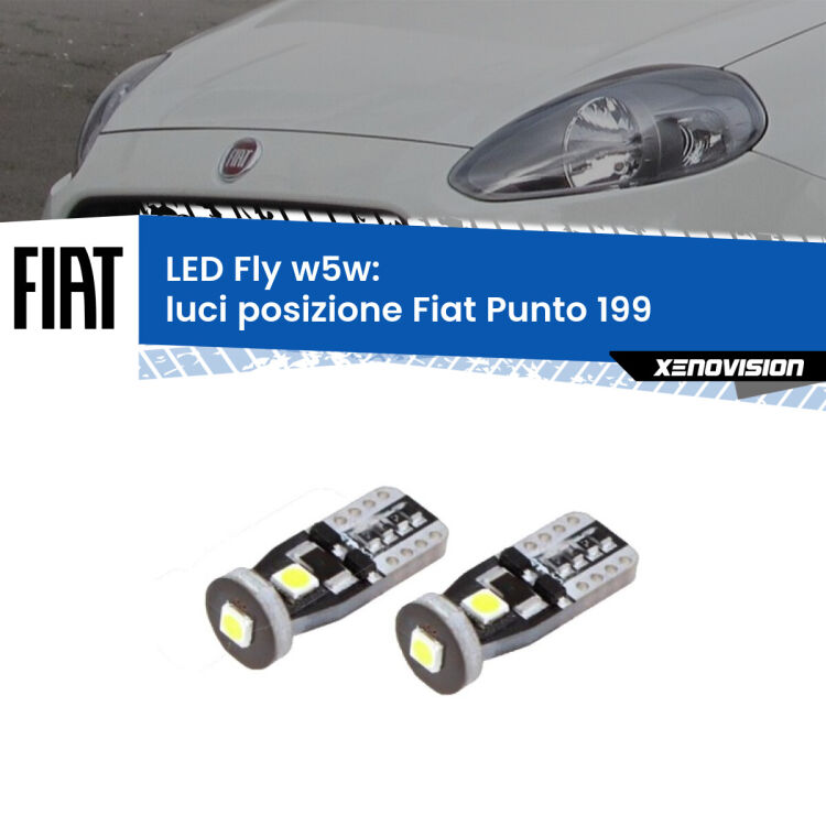 <strong>luci posizione LED per Fiat Punto</strong> 199 2012-2018. Coppia lampadine <strong>w5w</strong> Canbus compatte modello Fly Xenovision.