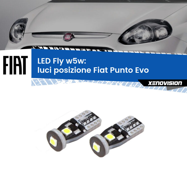 <strong>luci posizione LED per Fiat Punto Evo</strong>  2009-2015. Coppia lampadine <strong>w5w</strong> Canbus compatte modello Fly Xenovision.