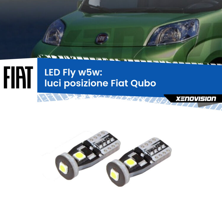 <strong>luci posizione LED per Fiat Qubo</strong>  2008-2021. Coppia lampadine <strong>w5w</strong> Canbus compatte modello Fly Xenovision.