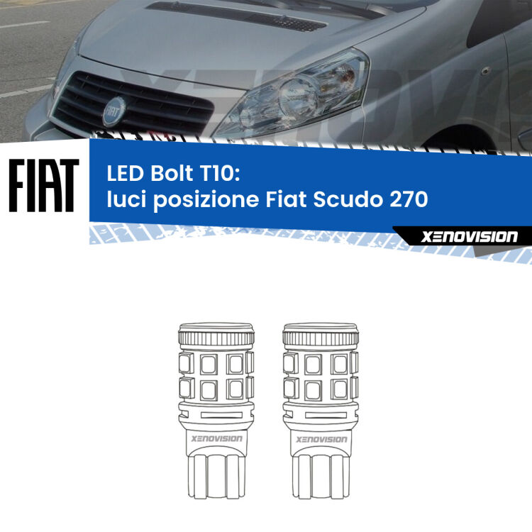 <strong>Luci posizione LED per Fiat Scudo</strong> 270 2007-2016. Coppia lampade <strong>T10</strong> modello Bolt canbus.