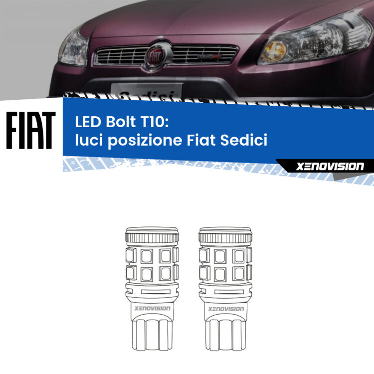 <strong>Luci posizione LED per Fiat Sedici</strong>  2006-2014. Coppia lampade <strong>T10</strong> modello Bolt canbus.