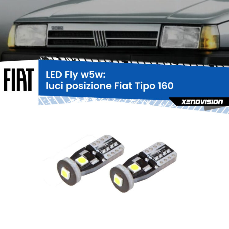 <strong>luci posizione LED per Fiat Tipo</strong> 160 1987-1996. Coppia lampadine <strong>w5w</strong> Canbus compatte modello Fly Xenovision.