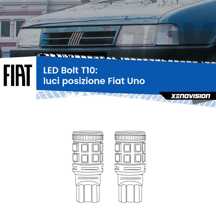 <strong>Luci posizione LED per Fiat Uno</strong>  1983-1995. Coppia lampade <strong>T10</strong> modello Bolt canbus.