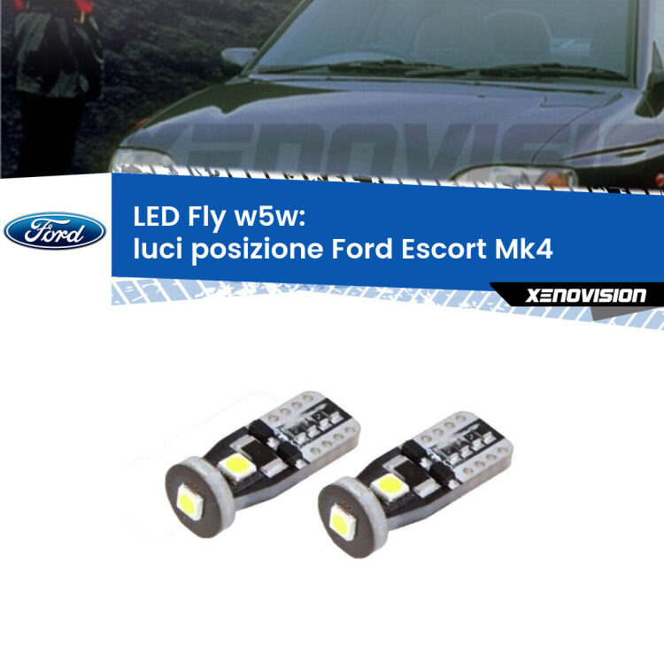 <strong>luci posizione LED per Ford Escort</strong> Mk4 1996-2000. Coppia lampadine <strong>w5w</strong> Canbus compatte modello Fly Xenovision.