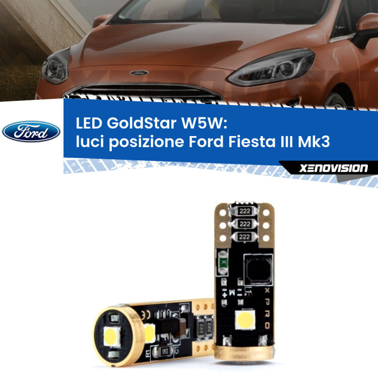 <strong>Luci posizione LED Ford Fiesta III</strong> Mk3 1989-1995: ottima luminosità a 360 gradi. Si inseriscono ovunque. Canbus, Top Quality.