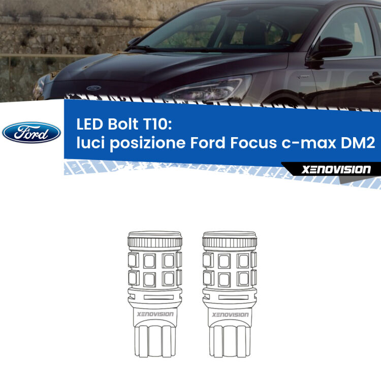 <strong>Luci posizione LED per Ford Focus c-max</strong> DM2 2003-2007. Coppia lampade <strong>T10</strong> modello Bolt canbus.