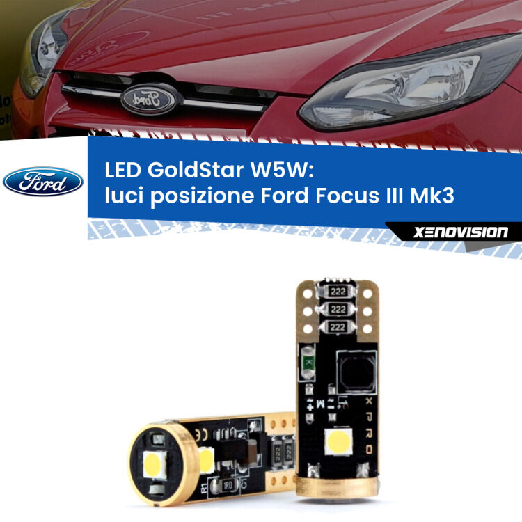 <strong>Luci posizione LED Ford Focus III</strong> Mk3 2011-2014: ottima luminosità a 360 gradi. Si inseriscono ovunque. Canbus, Top Quality.