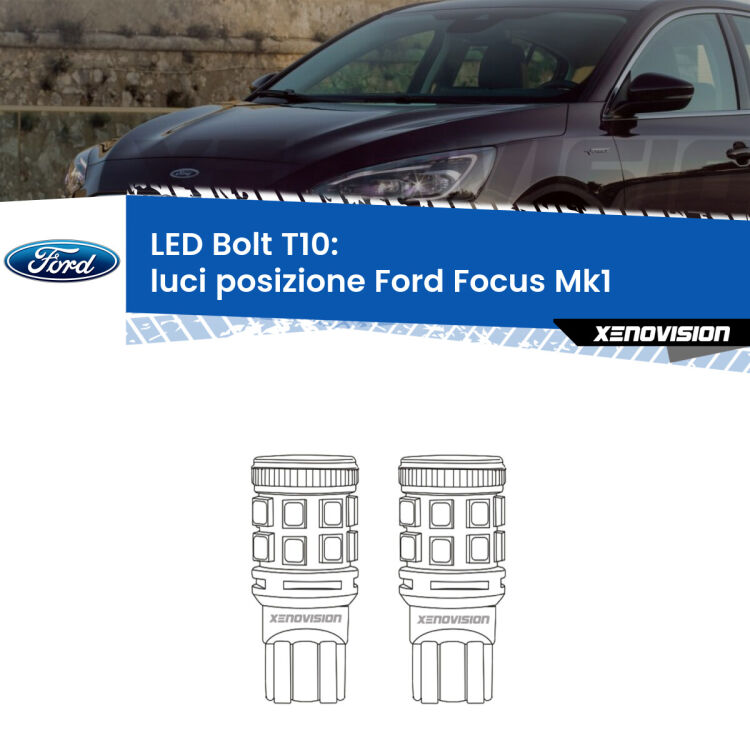 <strong>Luci posizione LED per Ford Focus</strong> Mk1 1998-2005. Coppia lampade <strong>T10</strong> modello Bolt canbus.