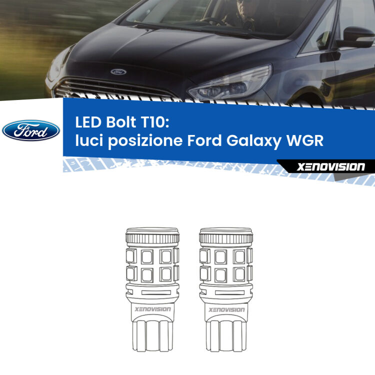 <strong>Luci posizione LED per Ford Galaxy</strong> WGR 1995-2006. Coppia lampade <strong>T10</strong> modello Bolt canbus.