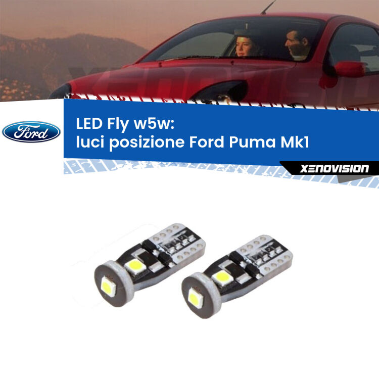 <strong>luci posizione LED per Ford Puma</strong> Mk1 1997-2002. Coppia lampadine <strong>w5w</strong> Canbus compatte modello Fly Xenovision.