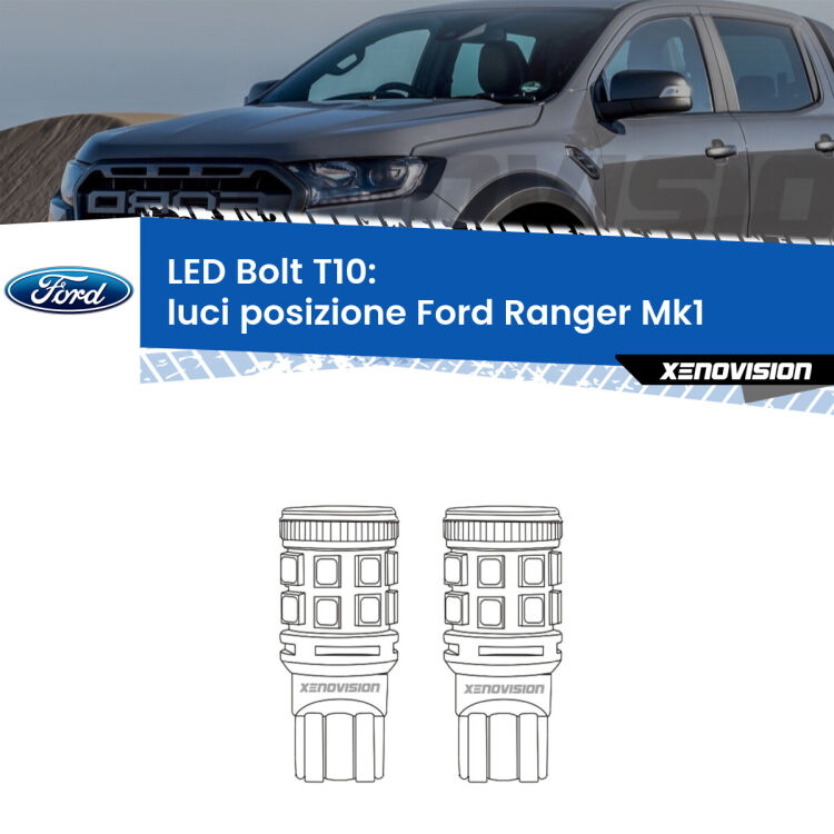 <strong>Luci posizione LED per Ford Ranger</strong> Mk1 2005-2006. Coppia lampade <strong>T10</strong> modello Bolt canbus.