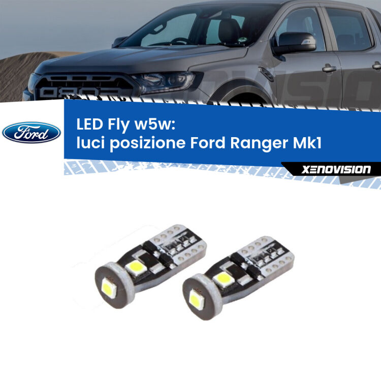 <strong>luci posizione LED per Ford Ranger</strong> Mk1 2005-2006. Coppia lampadine <strong>w5w</strong> Canbus compatte modello Fly Xenovision.