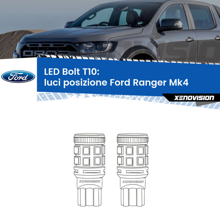 <strong>Luci posizione LED per Ford Ranger</strong> Mk4 senza luci diurne. Coppia lampade <strong>T10</strong> modello Bolt canbus.