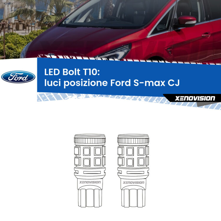 <strong>Luci posizione LED per Ford S-max</strong> CJ 2015-2018. Coppia lampade <strong>T10</strong> modello Bolt canbus.