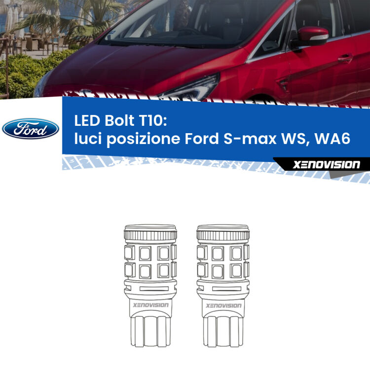 <strong>Luci posizione LED per Ford S-max</strong> WS, WA6 2006-2014. Coppia lampade <strong>T10</strong> modello Bolt canbus.