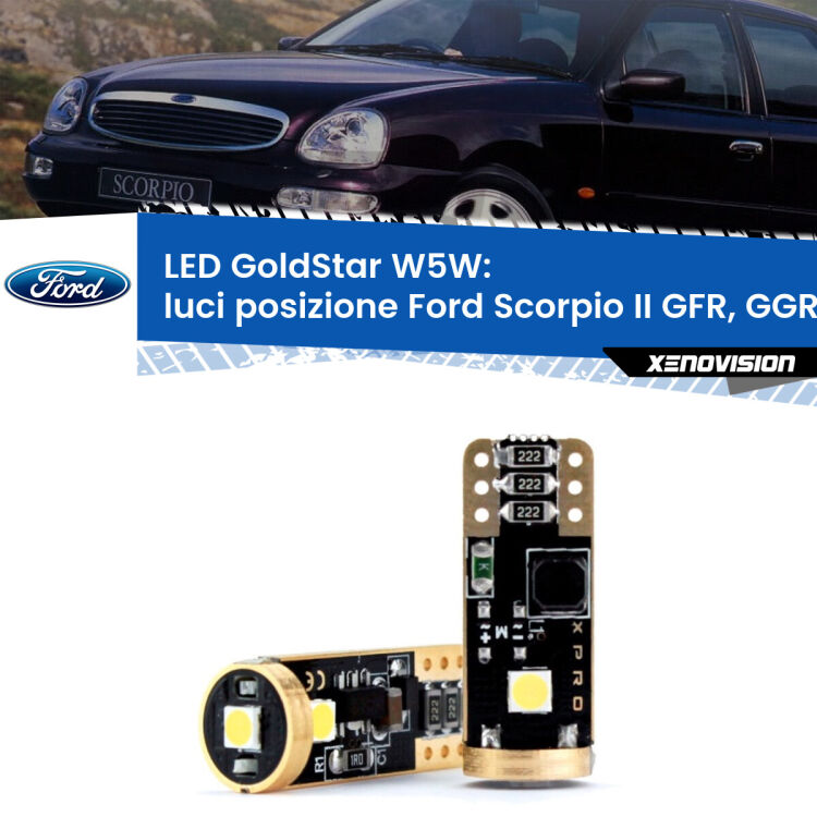 <strong>Luci posizione LED Ford Scorpio II</strong> GFR, GGR 1994-1998: ottima luminosità a 360 gradi. Si inseriscono ovunque. Canbus, Top Quality.